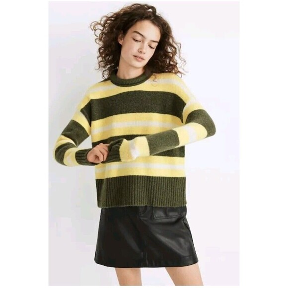 Madewell Sweaters - Madewell Striped Fulton Sweater Green Yellow Striped Womens Size Small
